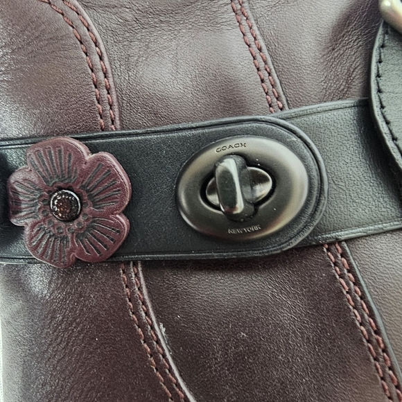 Coach Moto Tea Rose Leather Booties Oxblood Block Heel Ankle Boots Size 6.5 - Picture 8 of 16